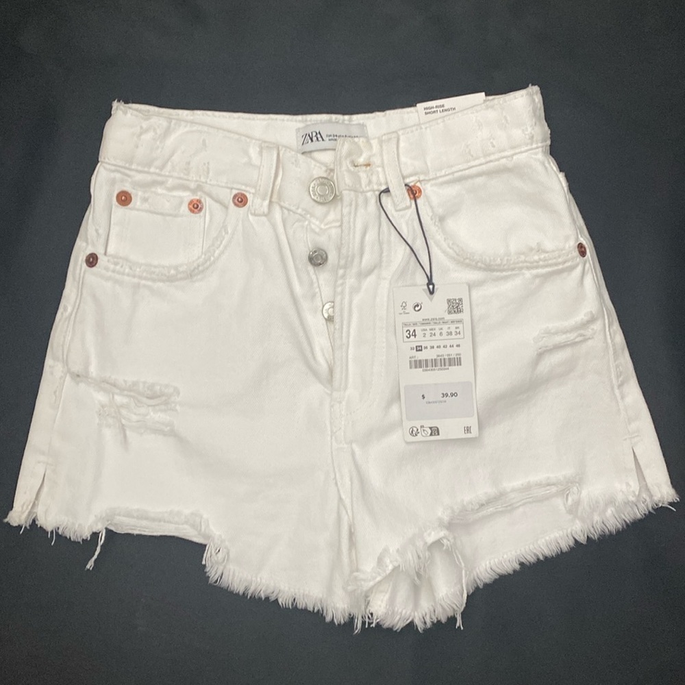 ZARA High-Rise Ripped Split Shorts Size 2 - New with tags - Picture 4 of 9
